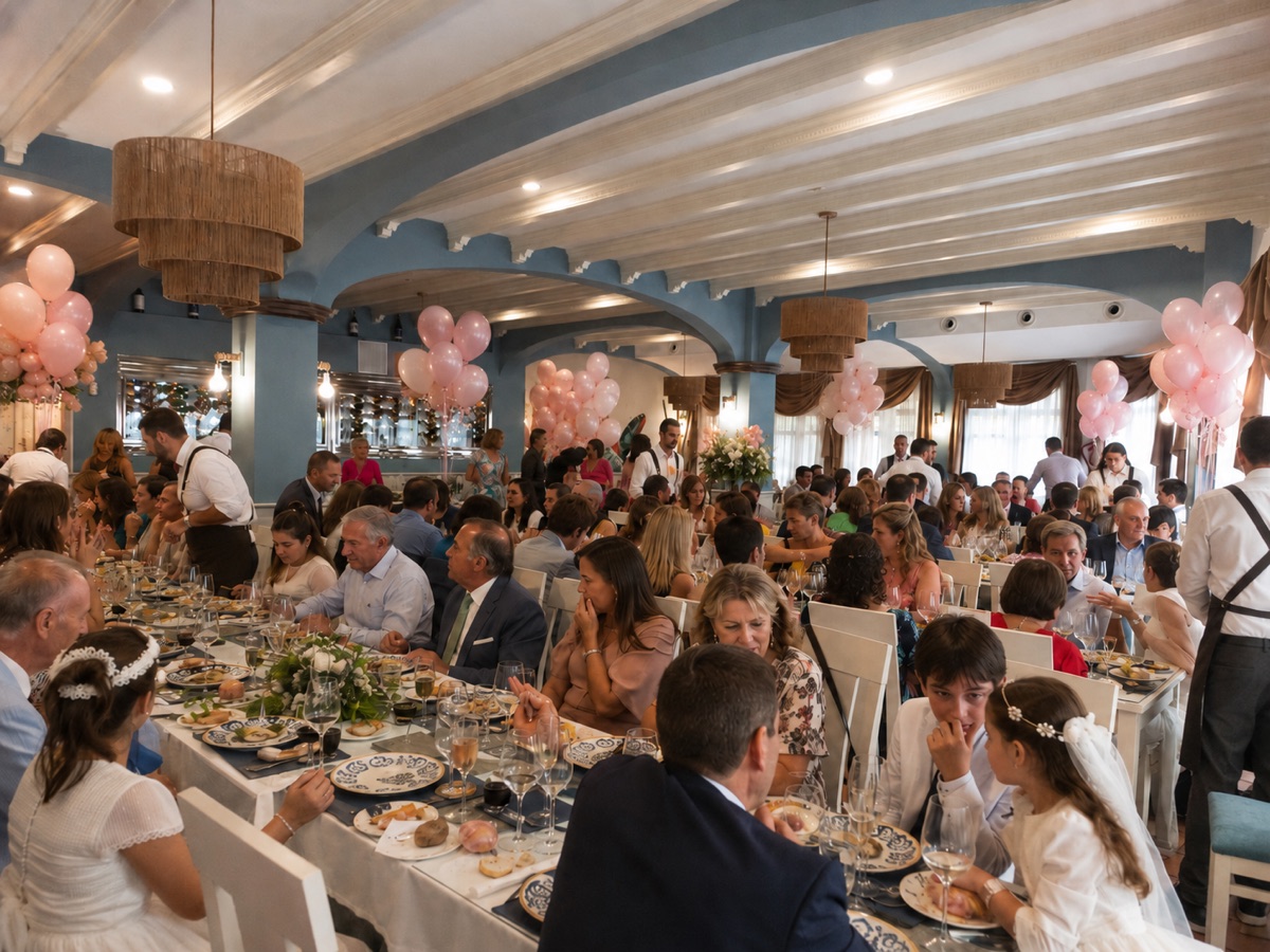 Celebración con invitados en el salón del restaurante